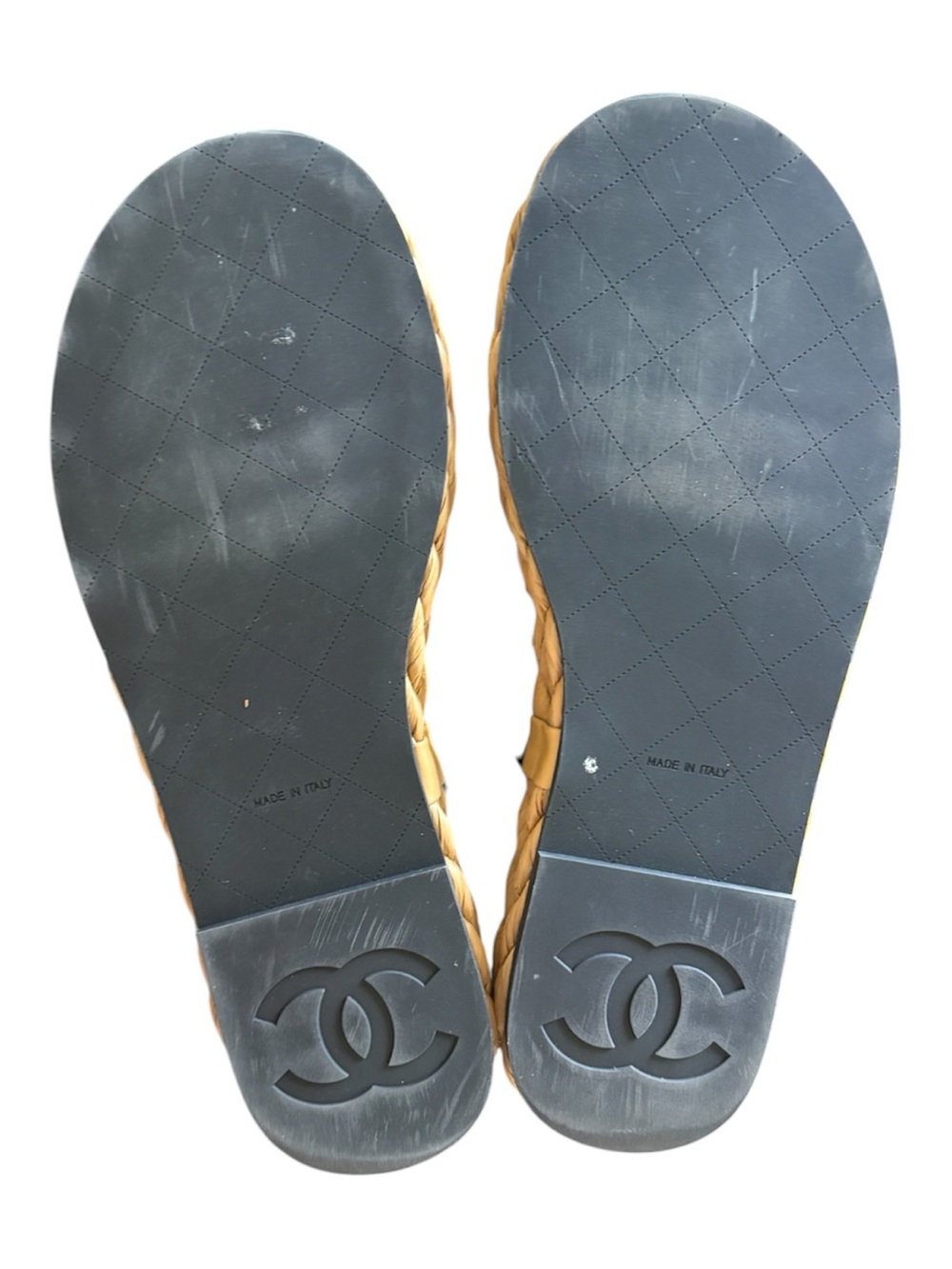 CHANEL Black and Natural Raffia Thong Sandals - Picture 2 of 8